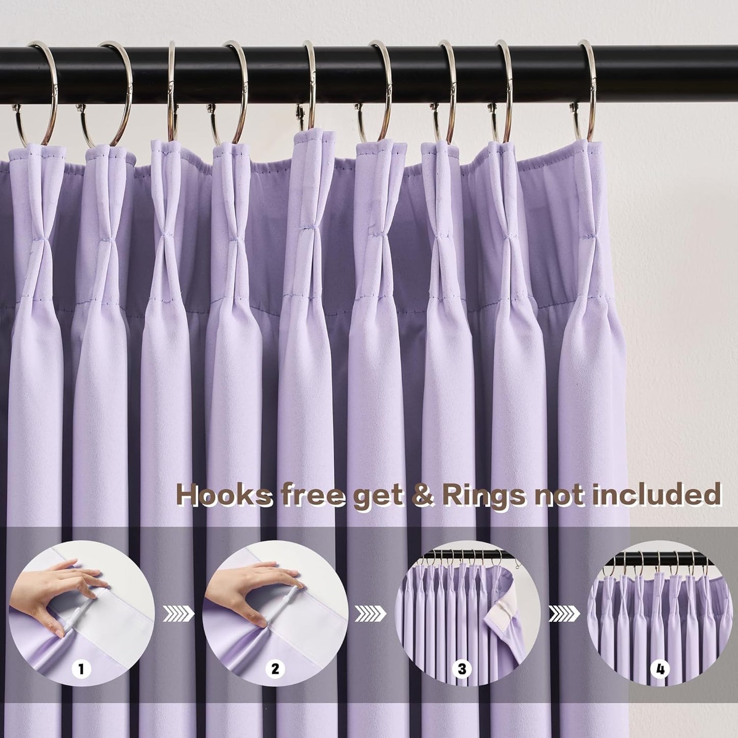 KEQIAOSUOCAI Pinch Pleated Lavender Blackout Curtains 72 Inches Long, Sound & Light Reducing Room Darkening Drape for Girl's Bedroom(Lavender, 2 Panels, W40 x L72)