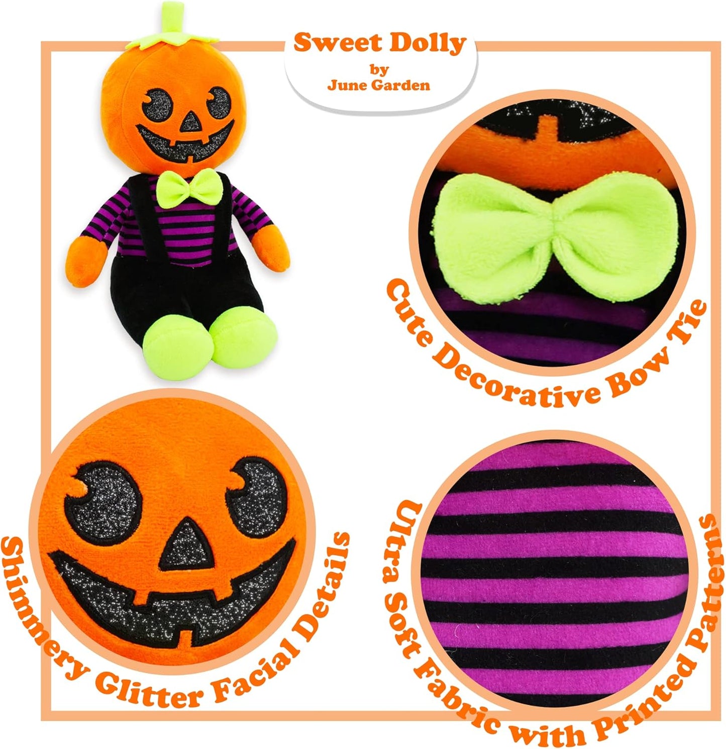 June Garden 12" Sweet Dolly Halloween Pumpkin - Stuffed Ultra Soft Baby Doll for Kids