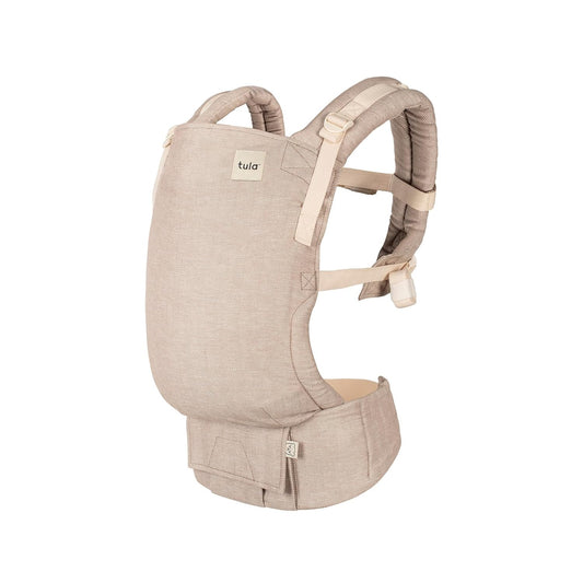 Baby Tula Linen Panel Free-to-Grow Baby Carrier - Adjustable, Comfortable, Newborn to Toddler Carrier - Ergonomic Fit for 7lbs to 45lbs - Plant-Based Fabric - Back & Front Carry Options - Sand (Tan)
