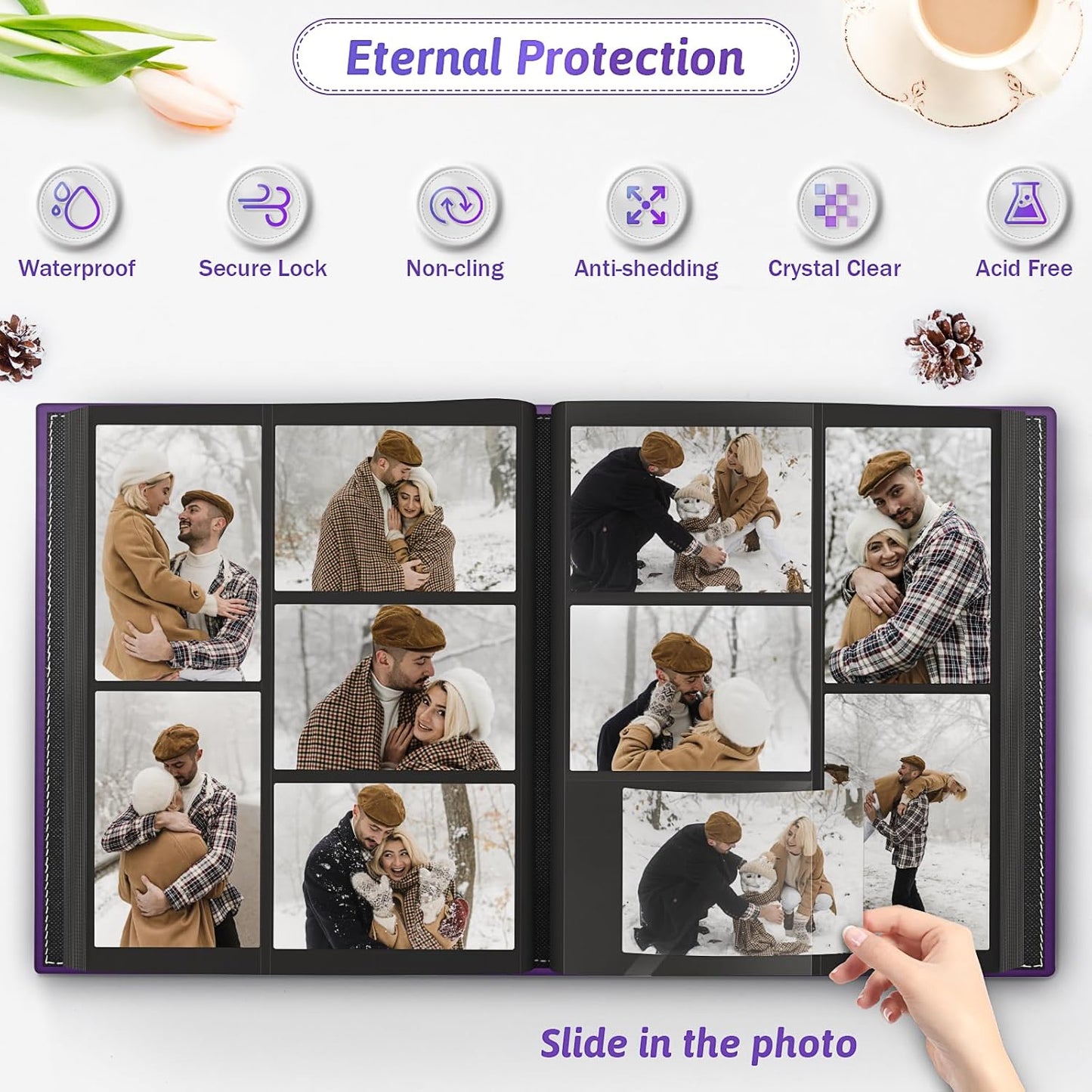 Popotop Photo Album 4x6 800 Pockets with Leather Hardcover Cover, Large Photo Album Binder Book with 80Pcs Pages for Family Travel Wedding Baby Gifts