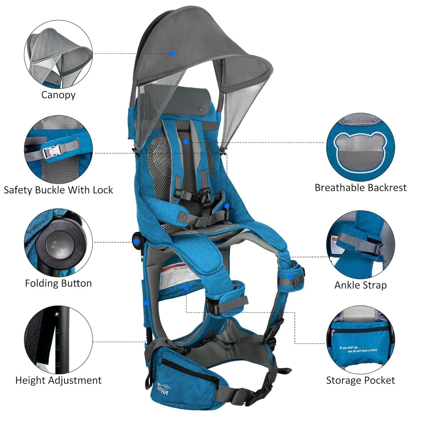 WIPHA Hiking Backpack Carrier, Lightweight Toddler Shoulder Carrier with Sun Shade, Foldable Frame, Breathable Mesh Backrest, Toddler Hiking Backpack for Kids 6 Months to 4 Years Old