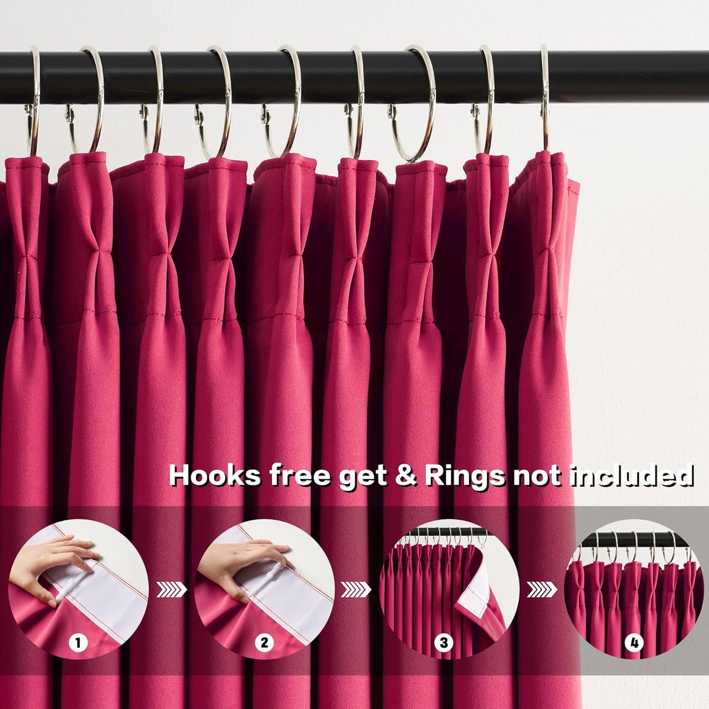 KEQIAOSUOCAI Hot Pink Fuchsia Pinch Pleated Curtains Blackout 84 Inches Long, Room Darkening Pleat Curtain for Kids Nursery Bedroom Window Panels with Hooks Magenta Drapes 40 x 84 Inch