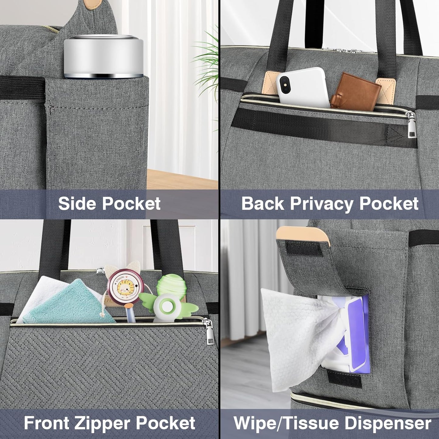 ITIEZY Diaper Bag Tote for Baby - Large Mommy Bag with Portable Changing Pad Pacifier Case, Hospital Bags Travel Baby Bag