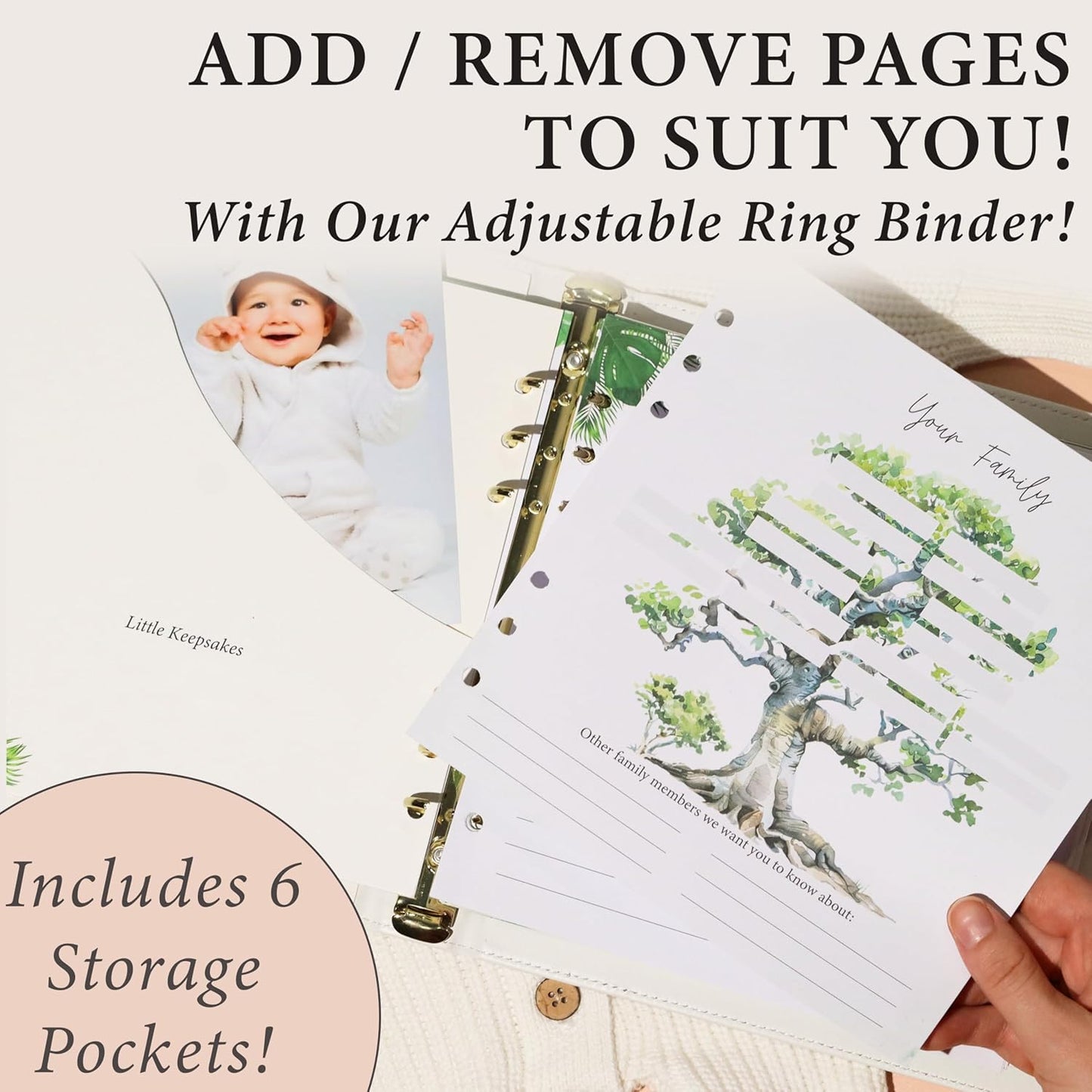 Baby Book Keepsake - Timeless Baby Memory Book for Boy or Girl I First 5 Year I Faux Leather, Gender Neutral, Safari Theme w/Gold Foil Stamp - Baby First Year Book Journal Scrapbook Photo Album Shower