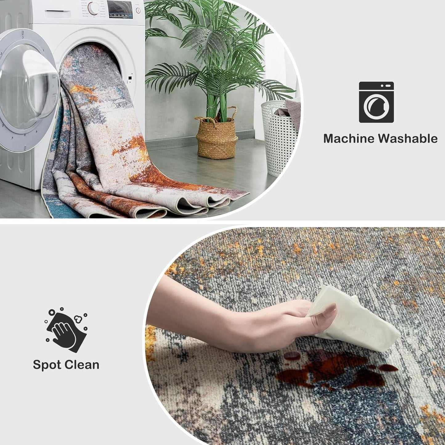 Kelarea Living Room Rug, 8x10 Rug Modern Abstract Washable Rugs Grey Faux Wool Vintage Carpets, Non Slip Rugs for Bedroom, Dining Room, College Dorm, Kids Playroom, Home Office