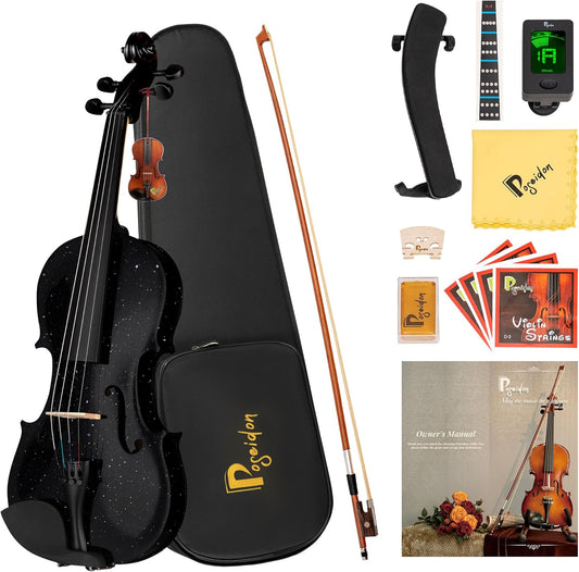1/4 Violin Size Set for Beginners, Black Violin for Beginner Fiddle Kit with Hard Case, Violin Bow, Rosin, Horse Bridge, Strings 1/4 Full Set, Shoulder Rest, Clip-on Tuner, Manual Instruction