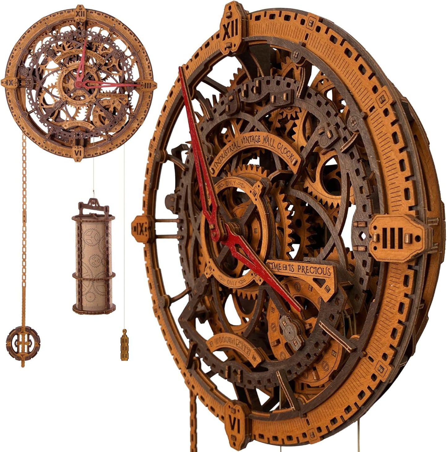 WOODEN.CITY Steampunk 3D Puzzle Clock – DIY Mechanical Wall Clock Kit for Adults – Unique Engineering Gift and Vintage Decor