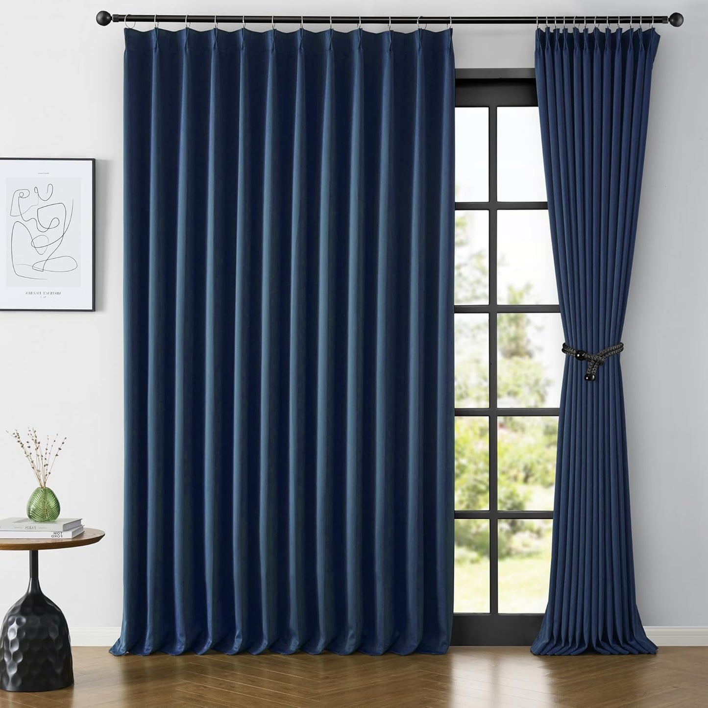 KEQIAOSUOCAI Navy Pleat Wide Width Drapes 80 x 96 inch Long 2 Panels - Thermal Insulated Room Divider Curtains for Bedroom/Living Room/Patio, Pinch Pleated Curtain Panel with Hooks