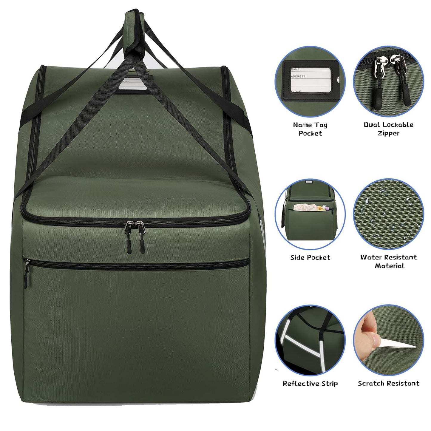 Infant Car Seat Travel Bag for Airplane Compatible with All Nuna Pipa Car Seat and Base,Chicco KeyFit 30 and Base, Padded Car Seat Bags for Air Travel,Car Seat Gate Check Bag with Side Pocket, Green