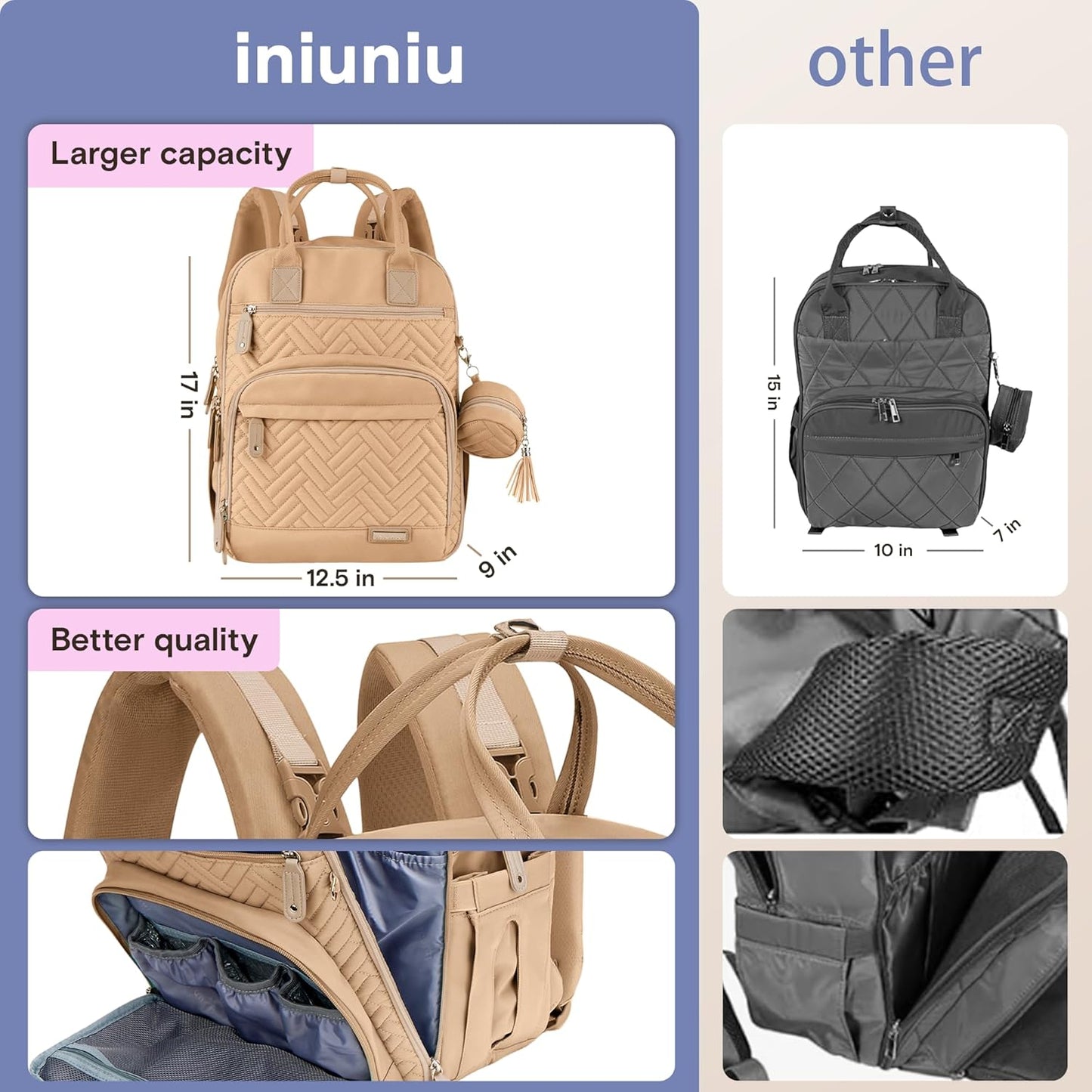 iniuniu Diaper Bag Backpack, 4 in 1 kit Large Unisex Baby Bags for Boys Girls, Waterproof Travel Back Pack with Diaper Pouch
