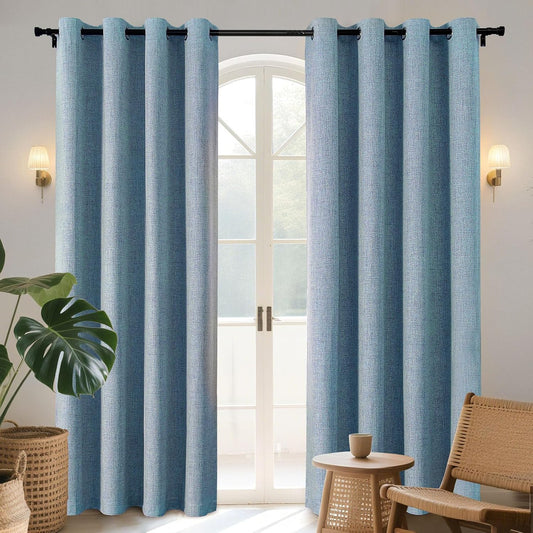 Joydeco Blackout Curtains 72 Inches Long 2 Panels Burg, Room Darkening Curtains for Bedroom, 100% Black Out Textured Thermal Drapes Privacy Protection 2 Panels Set(W52 x L72 Inch, Sky Blue)