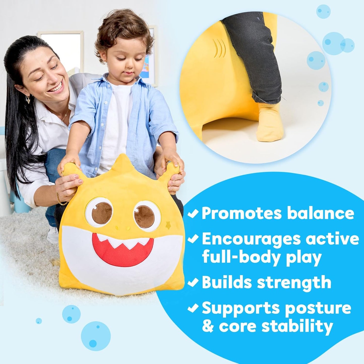 JITTERYGIT Baby Shark Official Bouncy Hopper Plush Musical Singing Toy - Inflatable Animal Ride On for Indoor & Outdoor - Birthday Gift for Kids & Toddlers (Boys & Girls) Ages 18+ Months (Yellow)