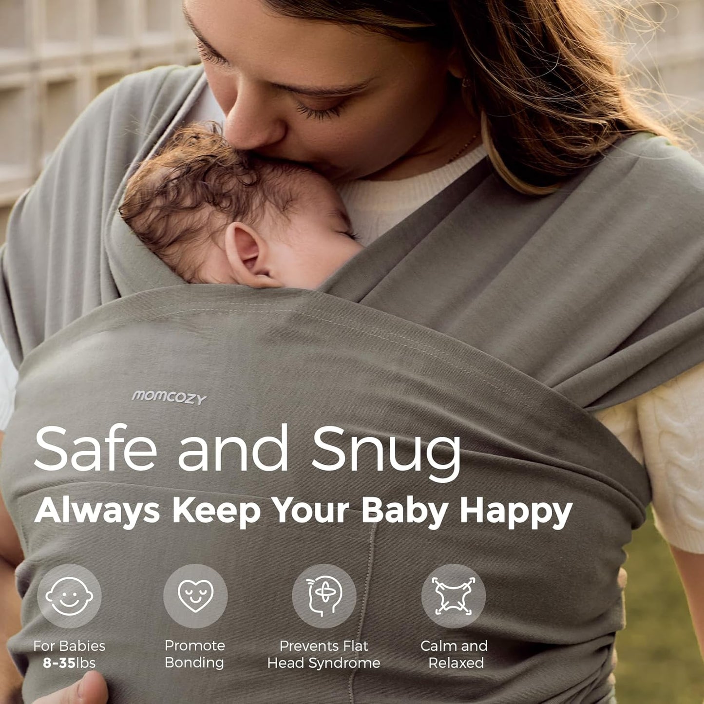 Momcozy Baby Wrap Carrier - Easy to Wear Infant Carrier Slings, Lightweight Hands Free Baby Sling, Adjustable Baby Carriers for Newborn to Toddler 8-35 lbs, Baby Wraps Carrier, Brown