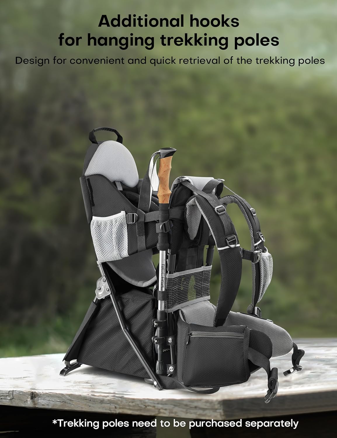 besrey Baby Backpack Carrier, Toddler Hiking Backpack with Safety 3-Height Seat, Adjustable Straps&Waist Belt, Foldable Frame Lightweight Large Capacity Child Carrier for Hiking (Black/Grey)