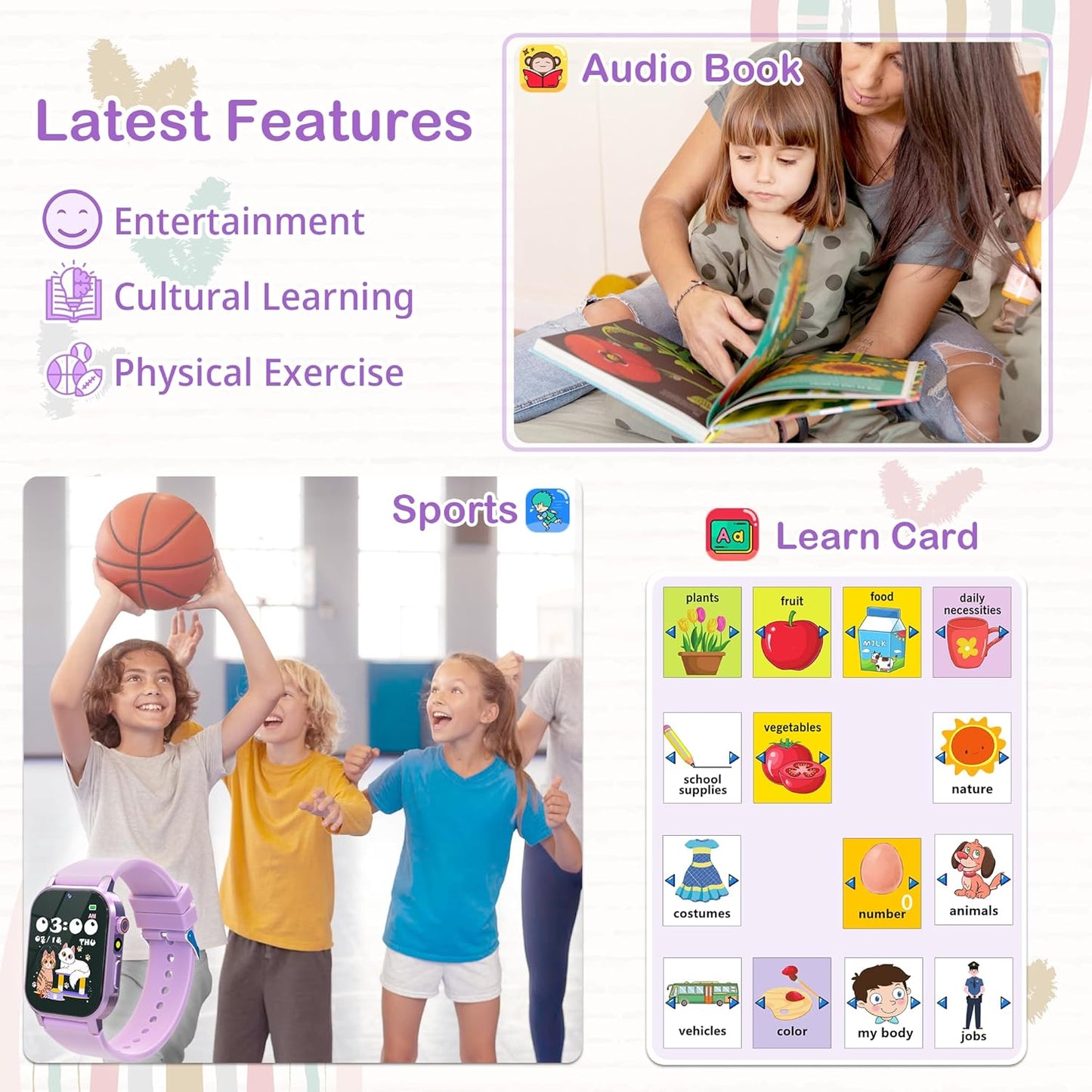 Kids Smart Watches Girls Gift for Age 5-12, Watch for Kids with 32 Games HD Touch Screen Video Camera Pedometer Music Player Flashlight 12/24 hr Toys for 5 6 7 8 9 Year Old Girl Birthday Gift