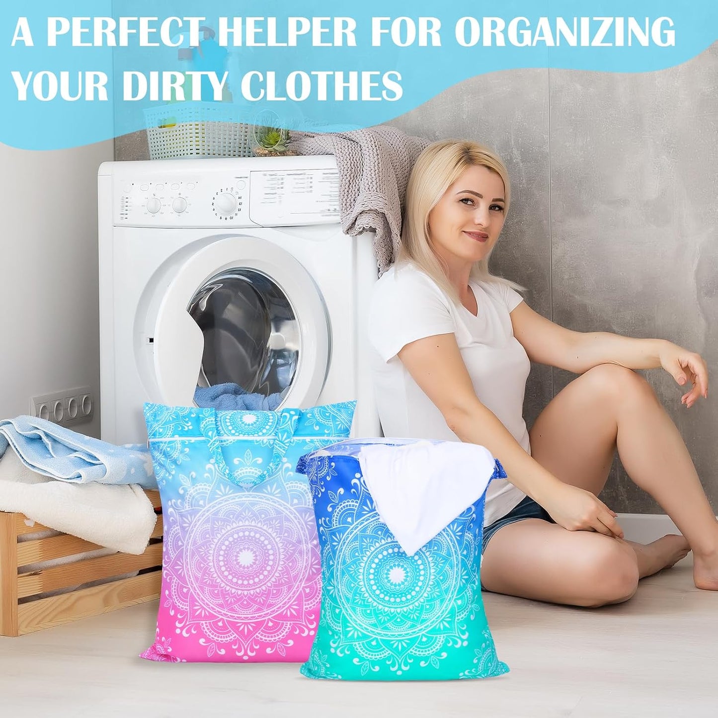 2 Pcs Large Travel Laundry Bags - Waterproof with Handle, Washable Dirty Clothes Bags for Travel, Wet & Dry, Gym, Swimming Pool, College Dorm