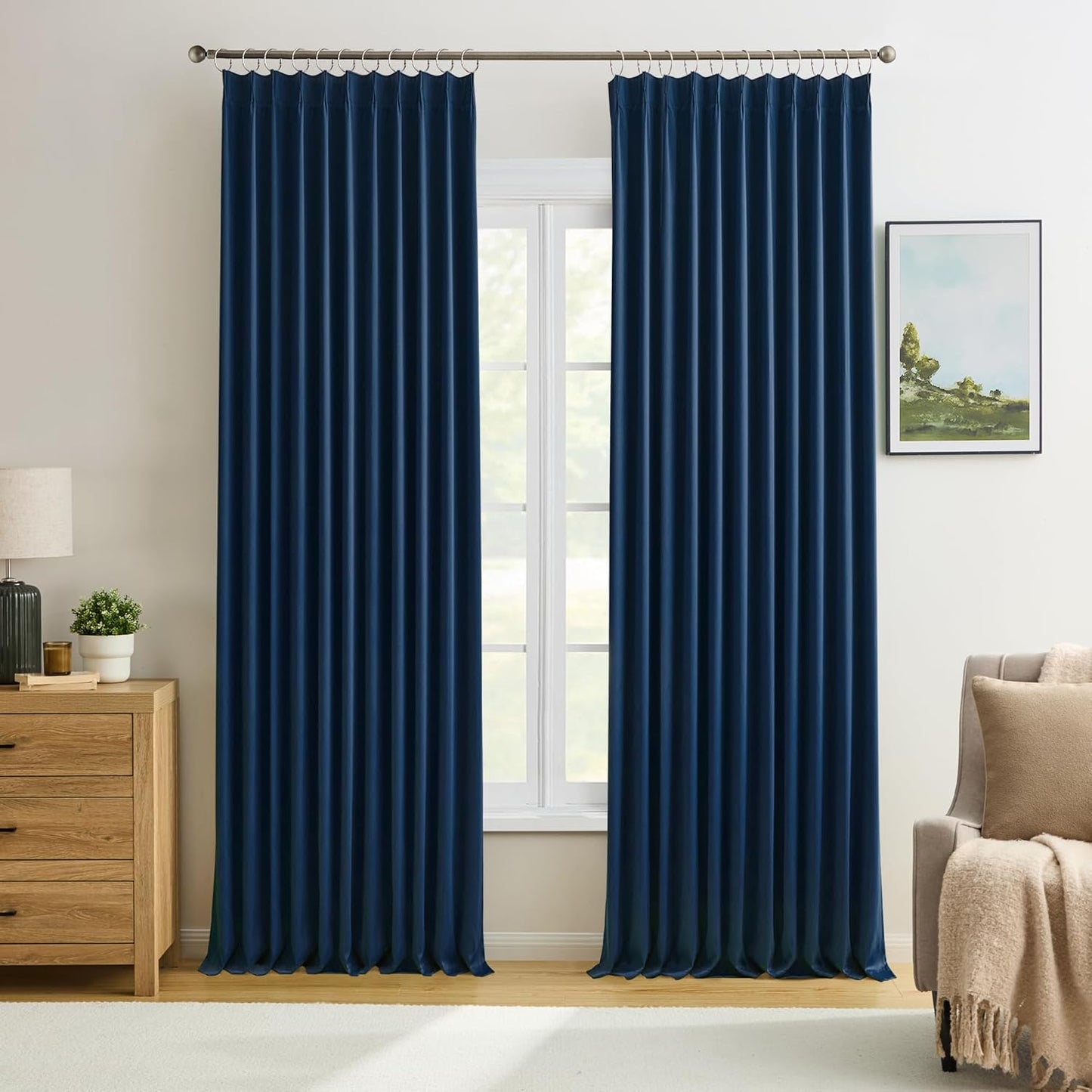 KEQIAOSUOCAI Navy Blackout Curtains 72 Wide x 95 inch Long 2 Panels - Thermal Insulated Room Divider Curtains for Bedroom/Living Room/Patio, Wide Width Pinch Pleated Curtain Panel with Hooks 72 x 95