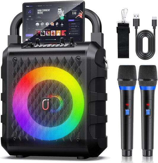 Karaoke Machine with 2 Wireless Microphones, 【2025 Upgraded 20W 6.5"Subwoofer】Portable Bluetooth Karaoke Speaker for Adults & Kids, Karaoke Microphone with PA System, Party Light, Support USB/TF/AUX