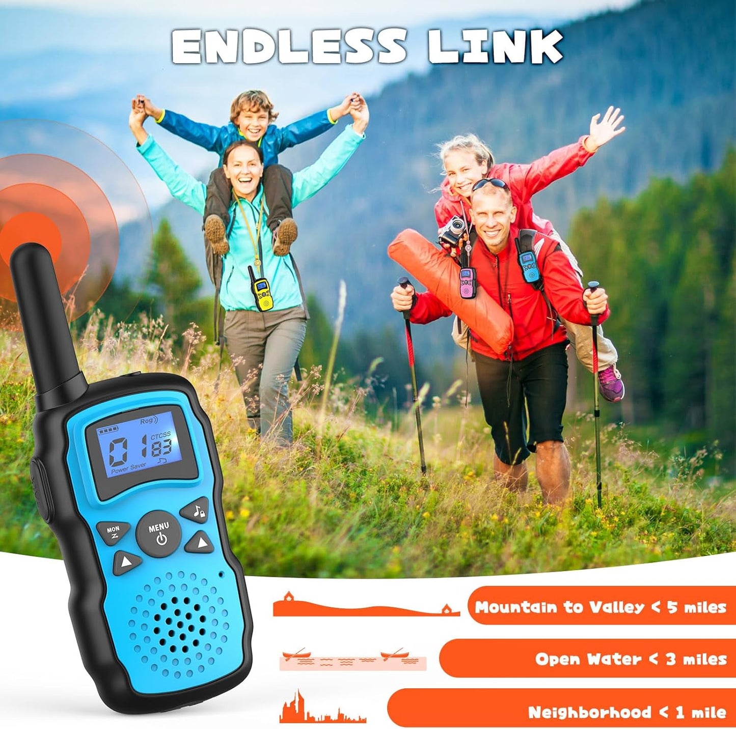 Wishouse Walkie Talkies for Kids Rechargeable 4 Pack,Walky Talky for Adults 2 Way Radio with 2 USB Chargers 12000mAh Battery,Camping Games Toy Birthday Halloween Xmas Gift for Children Family