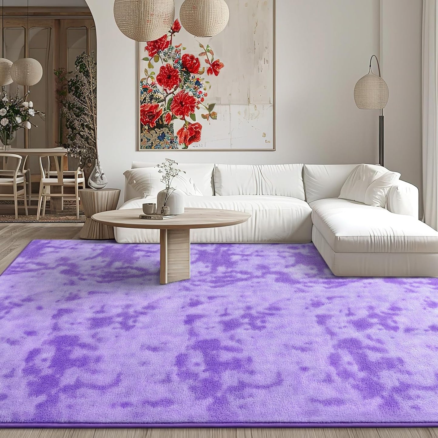 Kimicole 4x6 Washable Area Rugs for Bedroom Living Room, Low Pile Ulta-Thin Solid Color Rug, Non-Slip Soft Fluffy Carpet for Nursery Kids Room Dorm Room Home Decor (Purple)
