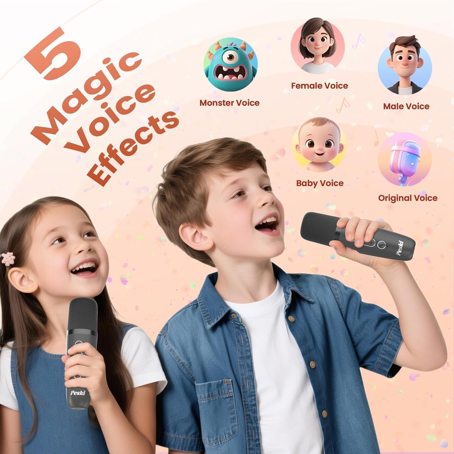 Karaoke Machine for Kids Adults, Portable Bluetooth Mini Karaoke Microphone Singing Speaker Karaoke Player with 2 Wireless Mic, for All Smartphones,Birthday, Family,Home Party (Space Gray)