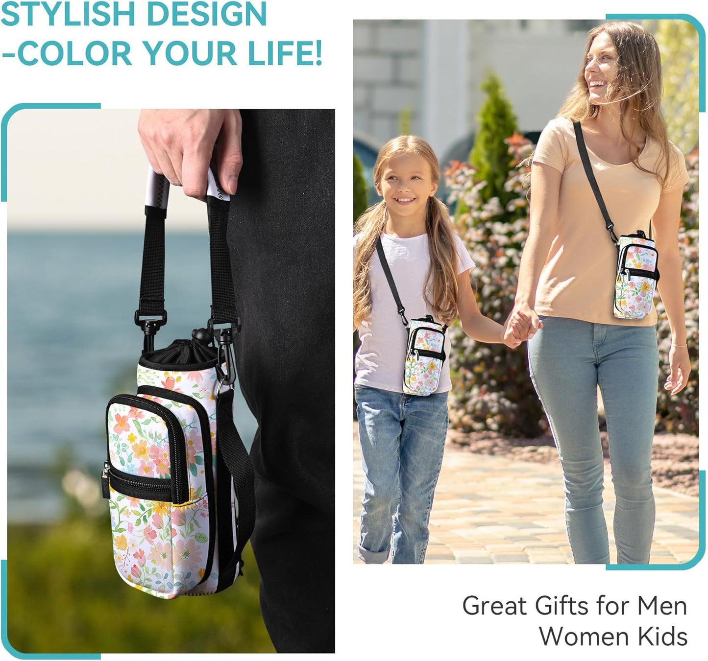 AUPET Water Bottle Sling Bag Sleeve Holder Carrier 25/32/40/64 oz,Insulated Crossbody Water Bottle Case Cover with Strap and Pockets for Men/Women Walking Hiking