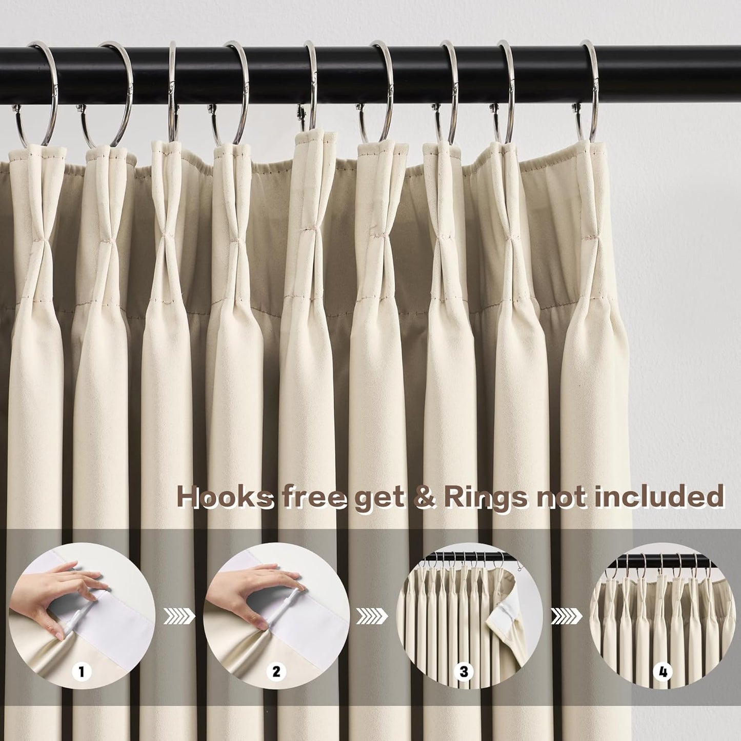 KEQIAOSUOCAI 100 Inch Wide Curtains Drapes 95 Inches Long, Pinch Pleated Room Divider Thermal Curtains 100 x 95, Sound Reducing Privacy Heavy Curtains 2 Panels Set, Cream Beige