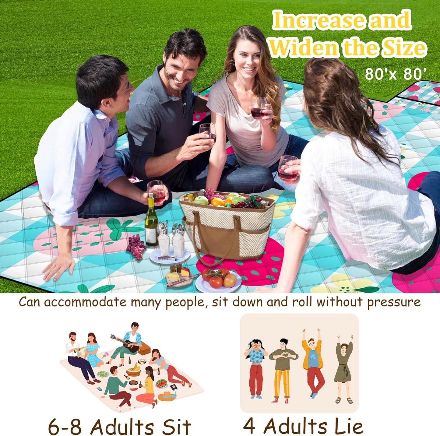 Extra Large Picnic Blanket Waterproof,80"x 80"Foldable Machine Washable Beach Blankets,Outdoor Blanket for 6-8 Adults,Picnic Mat Suitable for Indoor Crawling,Park Beach,Camping,Hiking,Travel (Blue）