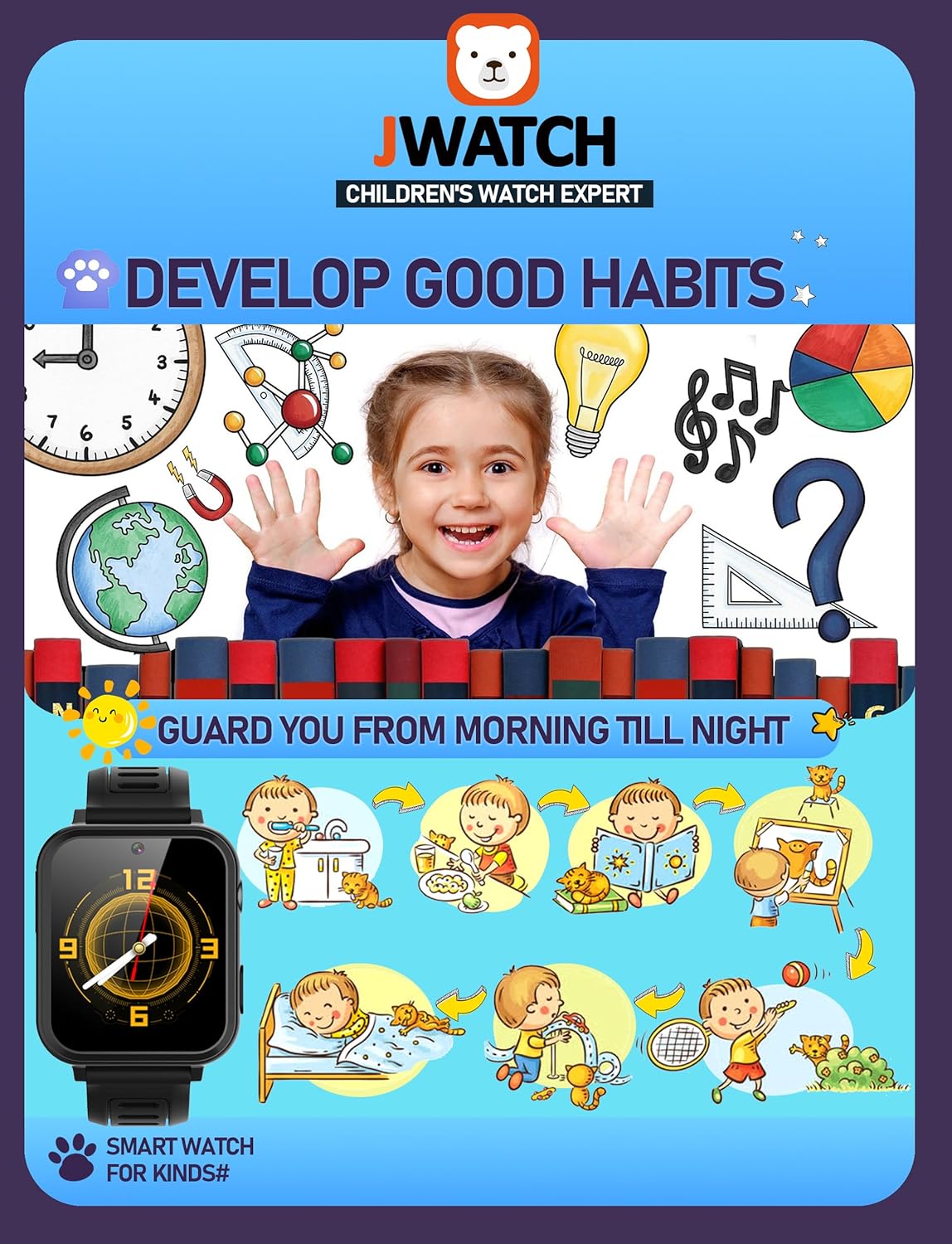 Kids Smart Watch for Boys Girls 6-12 with Pedometer Audio Book Camera Music Player Birthday (Black)…