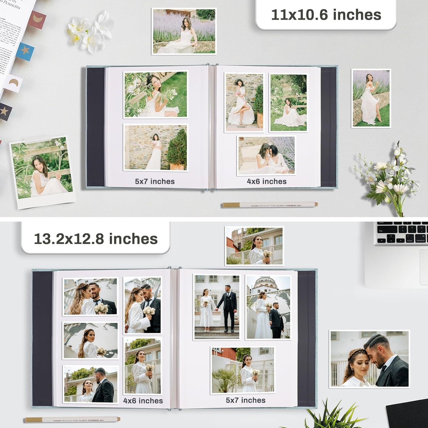 Photo Album Self Adhesive Pages Scrapbook Large Magnetic Photo Albums with Sticky Pages Scrapbooks for Wedding Baby for 4x6 5x7 8x10 Picture Photo Books 11x10.6 Grey 40 Pages