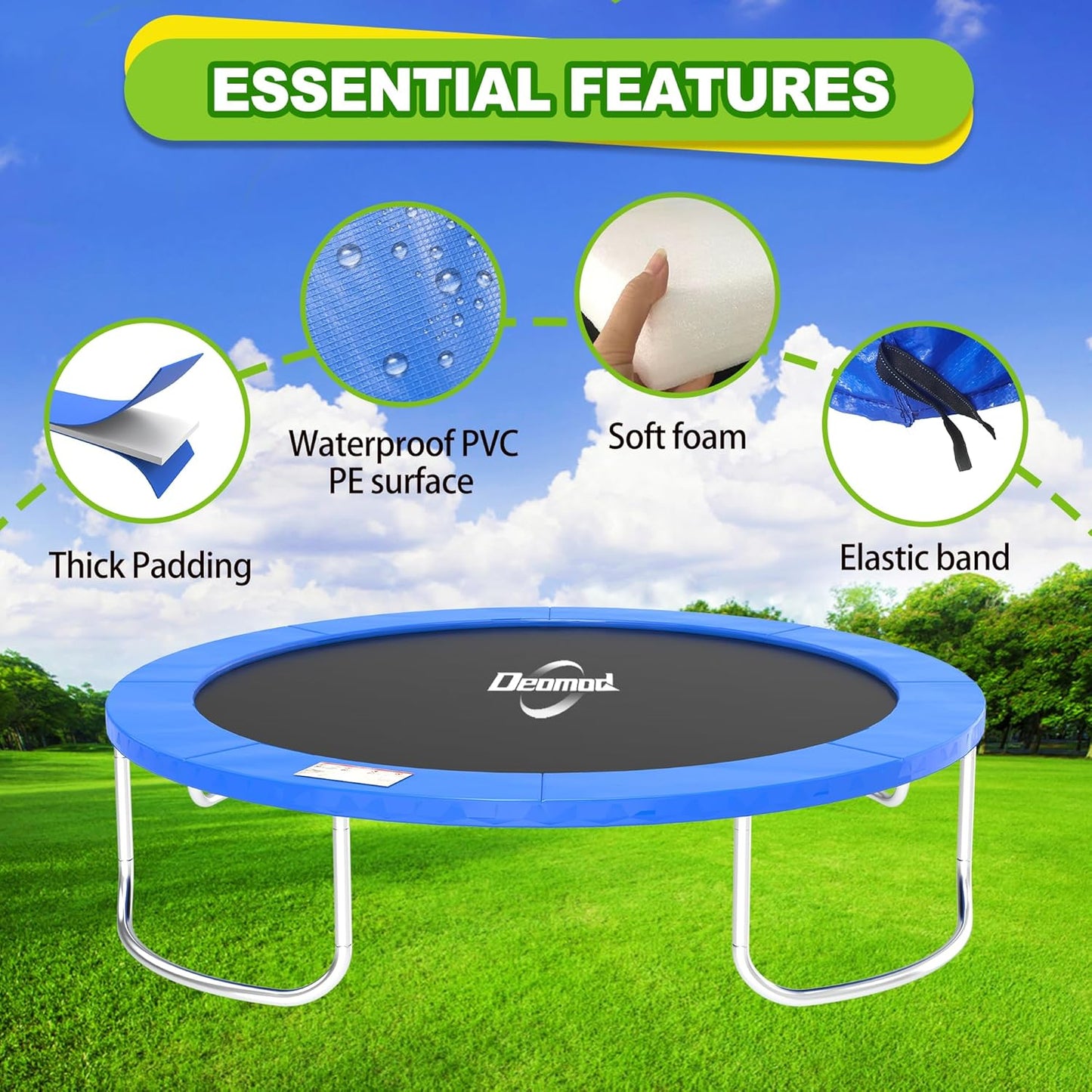 Trampoline Pad, 10FT 12FT 14FT Trampoline Replacement Safety Pad, Universal Trampoline Pads, Spring Cover, Waterproof, Tear Resistant, Round Arch Trampoline Parts for Kids