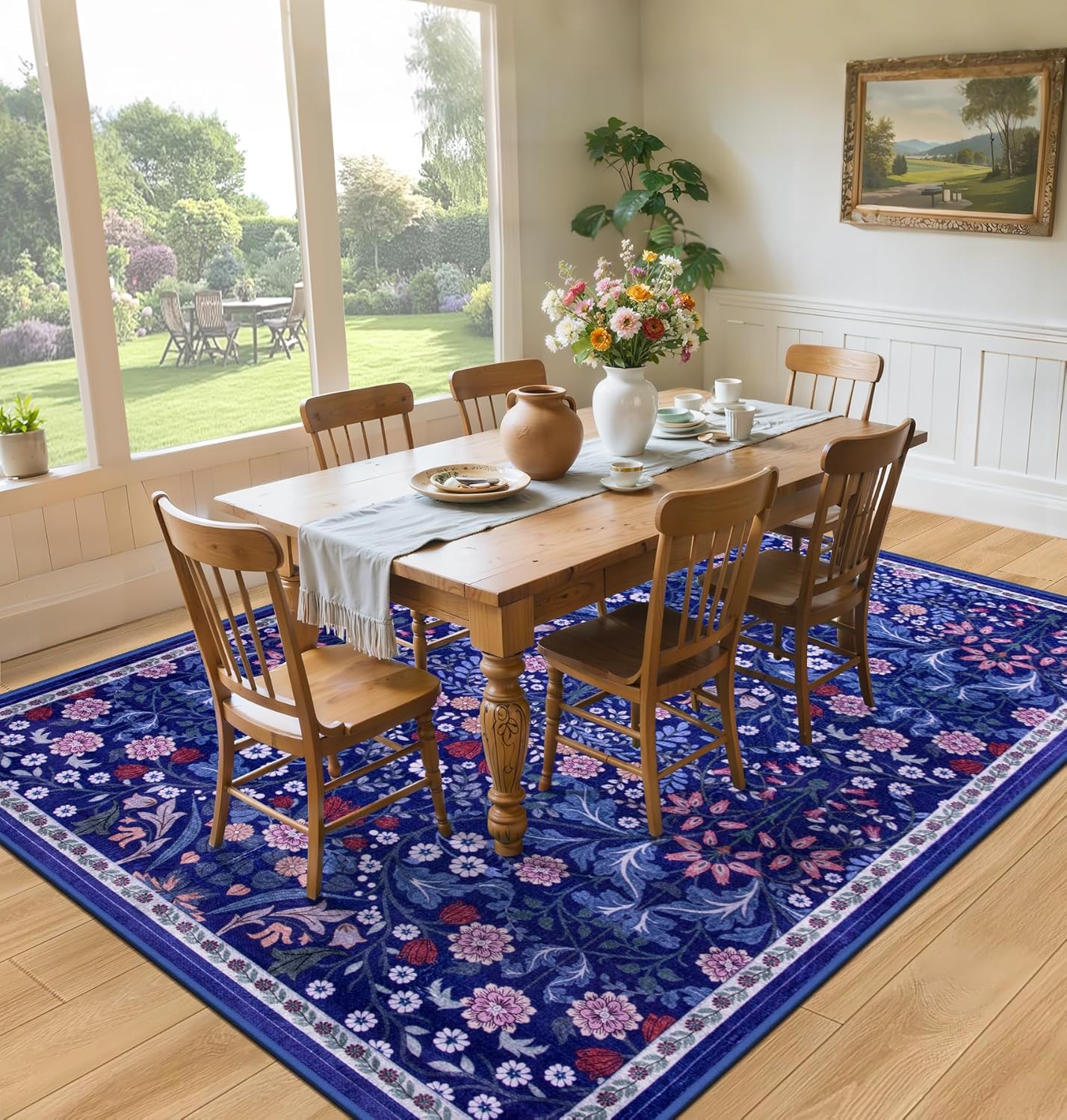 10x12 Area Rugs for Living Room: Floral Washable Rug Vintage Large Soft Boho Non-Slip Carpet Indoor Floor Stain Resistant Low Pile Carpets for Bedroom Dining Room Farmhouse Nursery Hallway Home Office