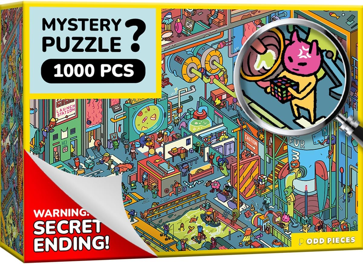 Jigsaw Puzzles 1000 Pieces - Magic Mystery Story Secret Ending Puzzle - Perfect Game Night for Adults & Kids - Funny Space Cartoon Theme (AstroGastro)