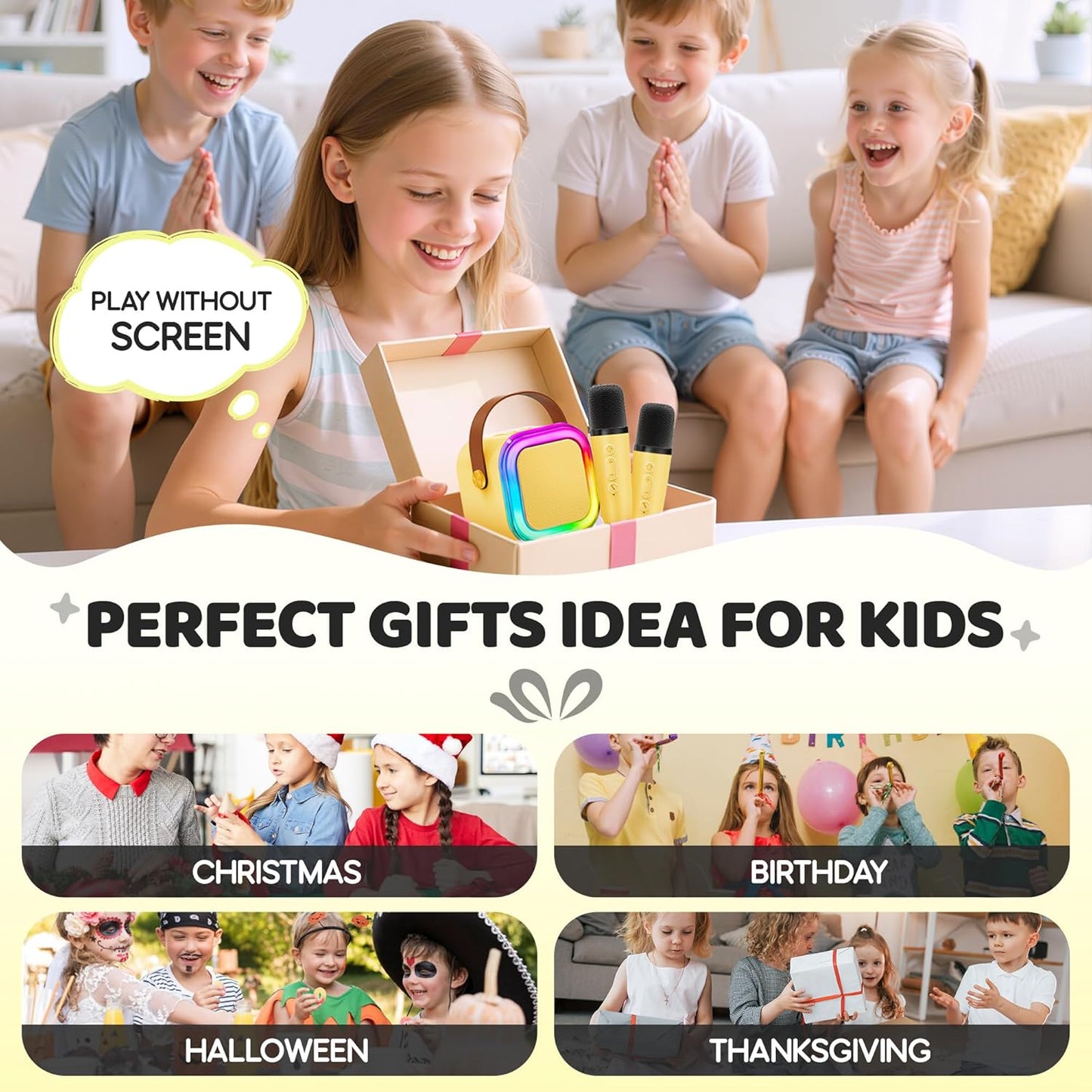 IROO Mini Karaoke Machine for Kids, 2025 TOP Toys Birthday Gifts Ideas for Girls Ages 4, 5, 6, 7, 8, 9, 10, 12+ Years Old, Portable MP3 Player with 2 Wireless Mics for Party