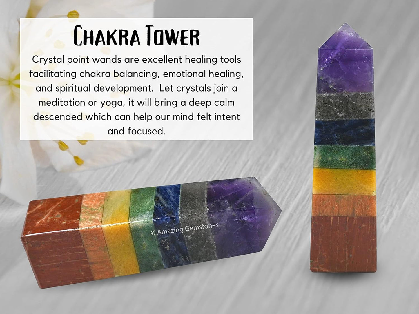 Amazing Gemstone 7 Chakra Crystal Towers ~ Natural Healing Crystal Point Obelisk for Reiki Healing and Crystal Grid (3 to 4 INCH)