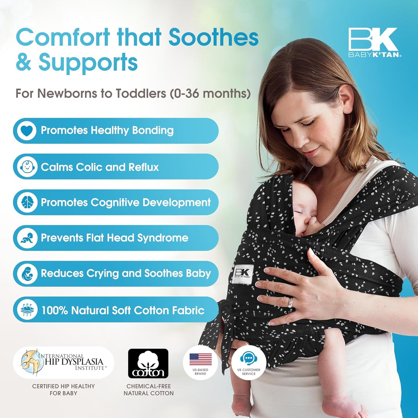 Small-Petite Original Baby K'tan Baby Carrier: #1 Easy Pre-Wrapped, Soft, Slip-On, No Rings, No Buckles | 5 in 1 Baby Sling Gift | Infant Wrap for Newborn to Toddler up to 35lb Women 2-4, Men up to 36