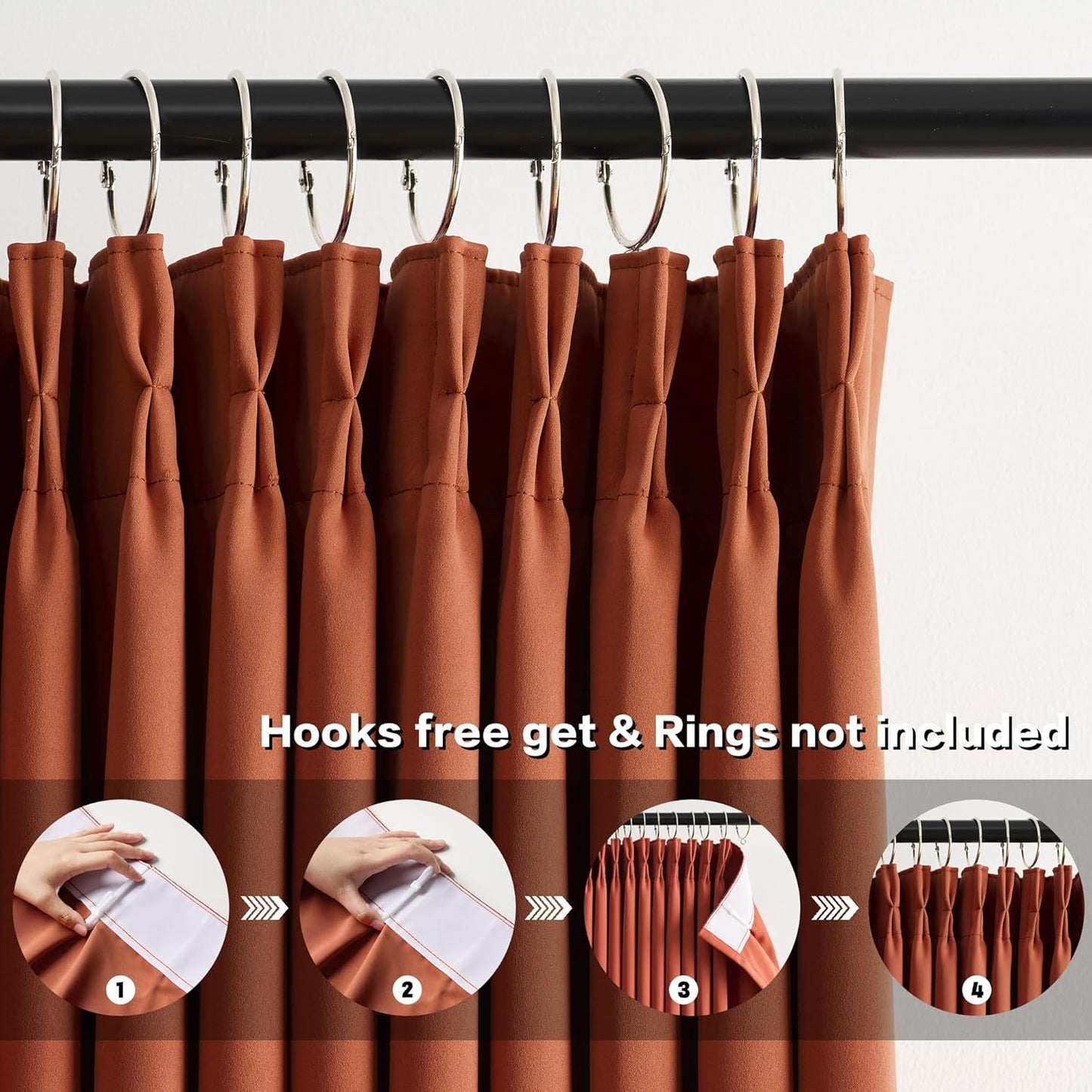 KEQIAOSUOCAI Antique Copper Burnt Orange Pinch Pleated Blackout Curtains for Bedroom 2 Panels Set, Fall Decor Boho 70s Window Drapes 84 Inches Long for Living Room W40 x L84