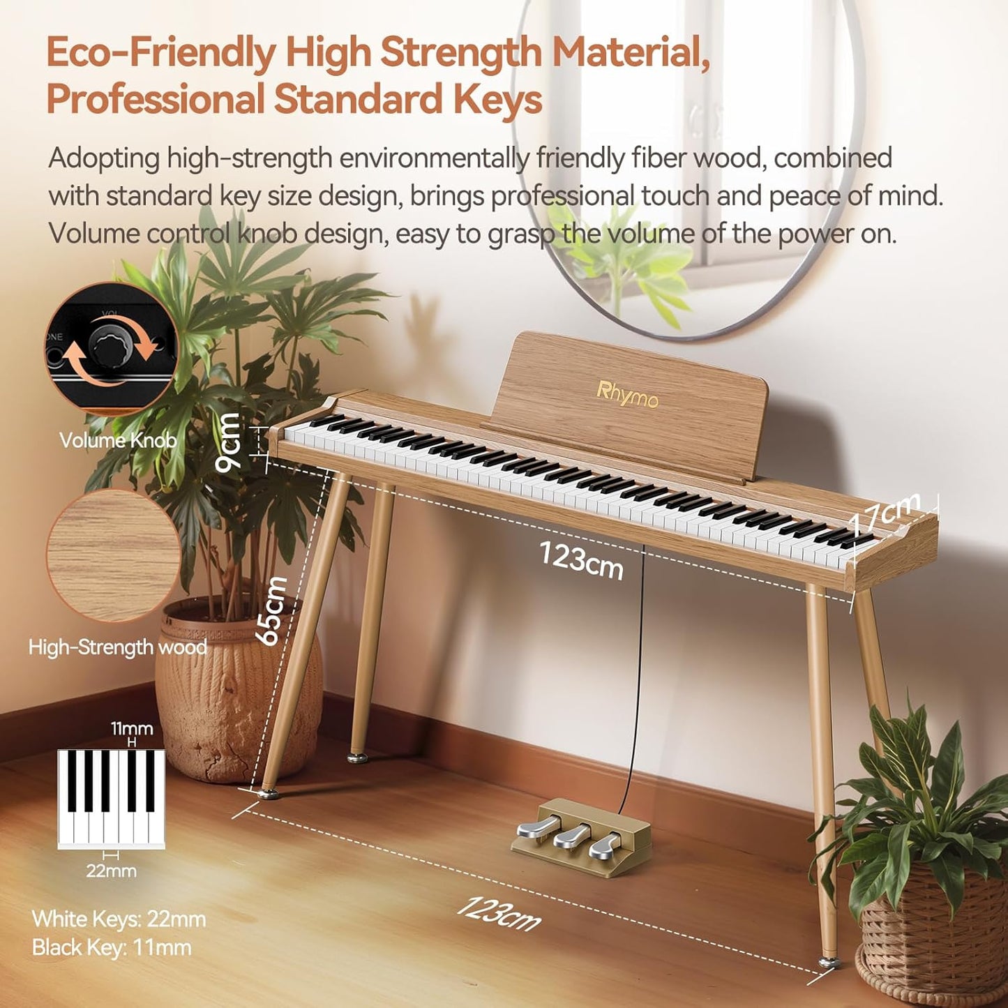 RHYMO 88-Key Weighted Digital Piano - Touch-Sensitive Full-Size Keyboard for Beginners, Includes Stand, Triple Pedal & USB-MIDI