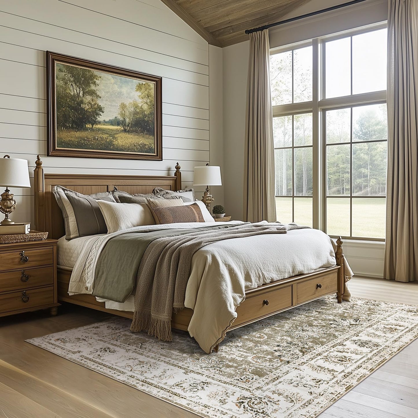 jinchan Washable Area Rug 5x7 Ultra-Thin Low Pile Non Slip Stain Resistant Soft Faux Wool Floral Distressed Vintage Carpet for Bedroom,Living Room,Dining Room,Kitchen,Nursery(Taupe, 5' x 7')