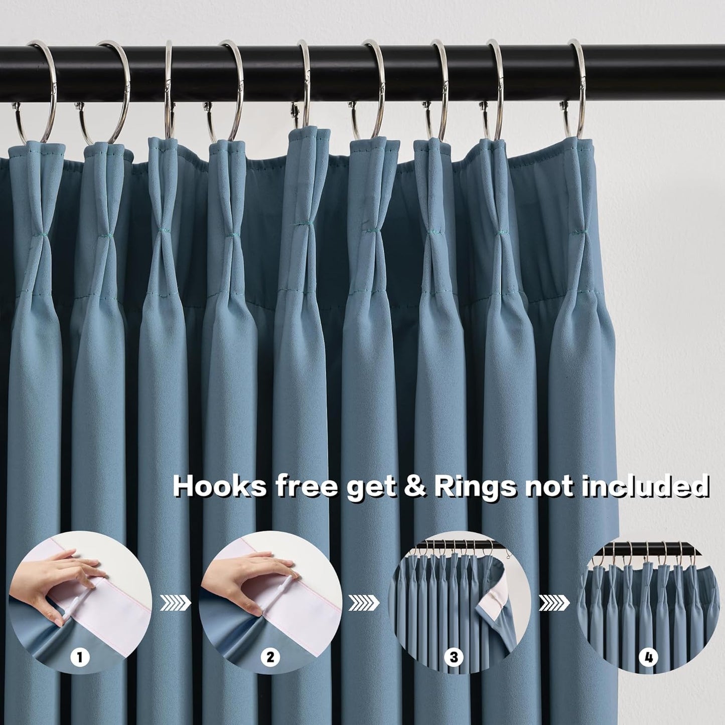 KEQIAOSUOCAI Dusty Blue Pinch Pleated Curtains 132 Inches Long Room Darkening Draperies Luxury Decor for Living Room Nursery (Stone Slate Blue 40x132 Inch 2 Panels)