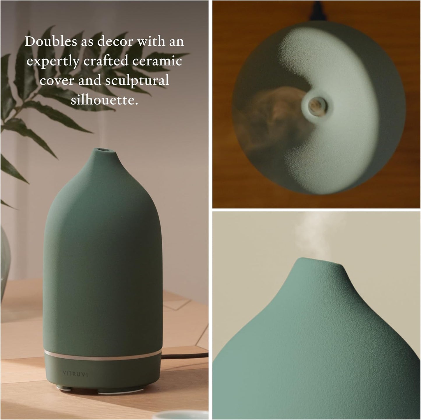 Vitruvi Stone Diffuser, Ceramic Ultrasonic Essential Oil Diffuser for Aromatherapy | Ceramic, Home Decor | Sea, 90ml Capacity