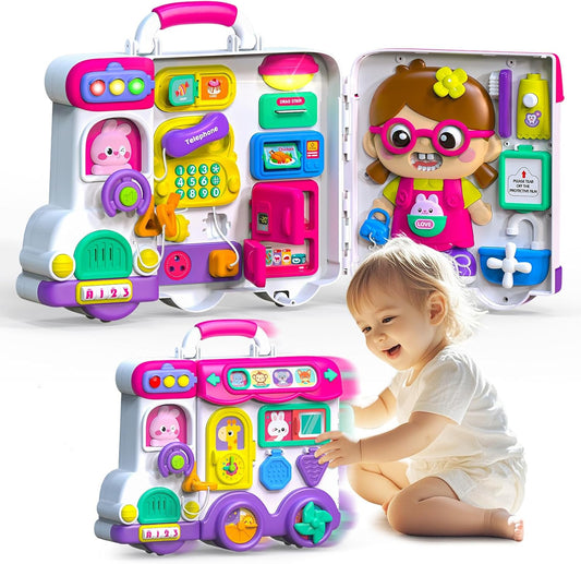 Baby Montessori Busy Board for 1-2 Year Old Boy Girl Gift,Musical Toddler Toys for 1+ Year Old,Early Educational Montessori Toy for Toddlers 1-3,Birthday Gifts for 1+Year Old Girl