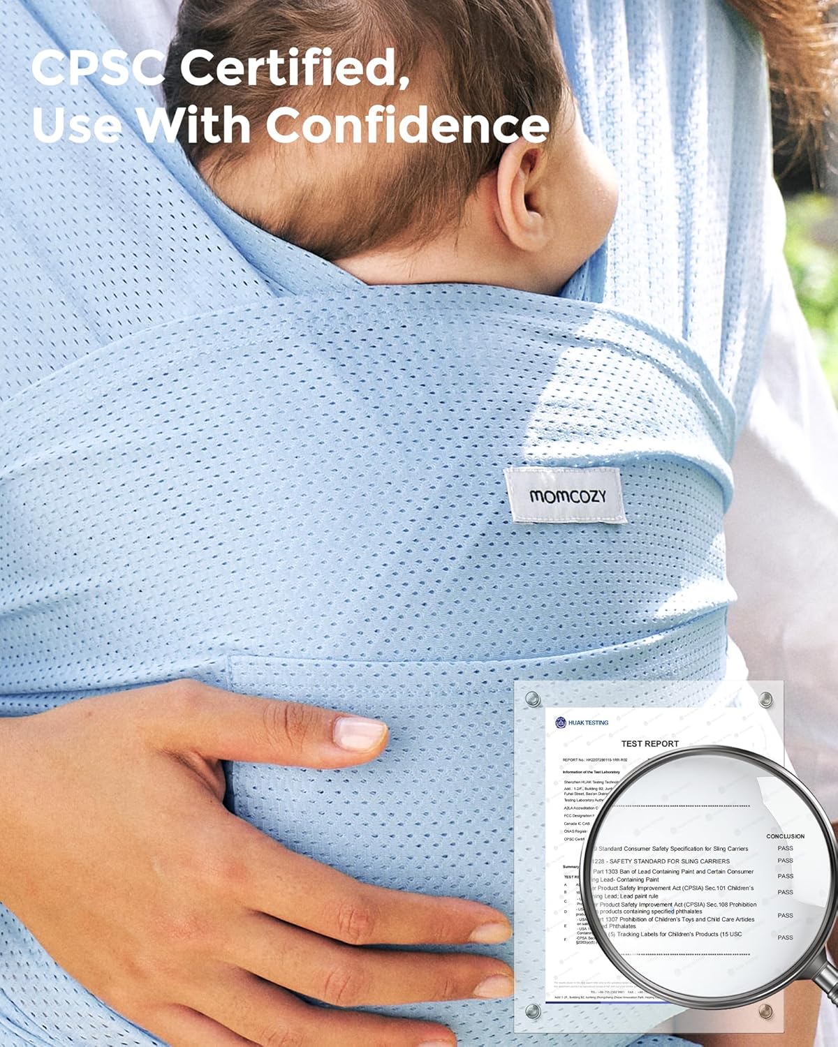 Momcozy Baby Carrier AirMesh - The Perfect Summer Water Sling for Newborns to Toddler 8-35 lbs - Cooling, Breathable and Lightweight Baby Wrap, Nice for Summer, Pool, Beach, Swimming, Light Blue