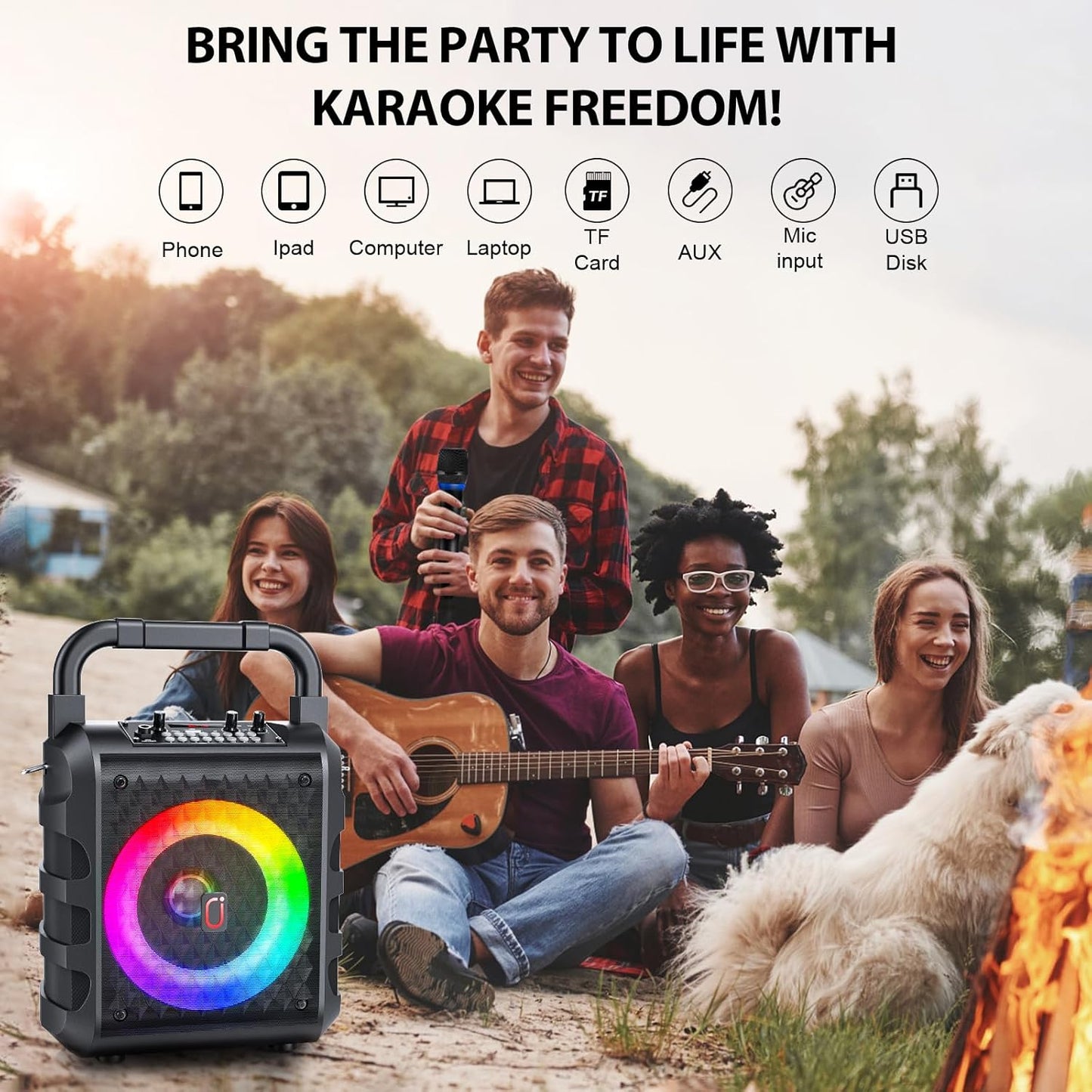 Karaoke Machine with 2 Wireless Microphones, 【2025 Upgraded 20W 6.5"Subwoofer】Portable Bluetooth Karaoke Speaker for Adults & Kids, Karaoke Microphone with PA System, Party Light, Support USB/TF/AUX