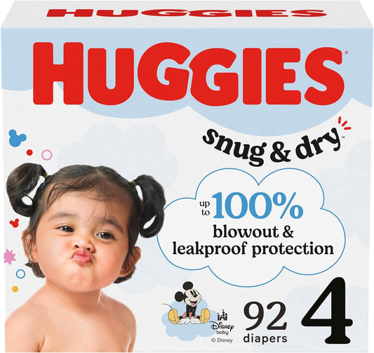 Huggies Size 4 Diapers, Snug & Dry Baby Diapers, Size 4 (22-37 lbs), 92 Count, Packaging May Vary