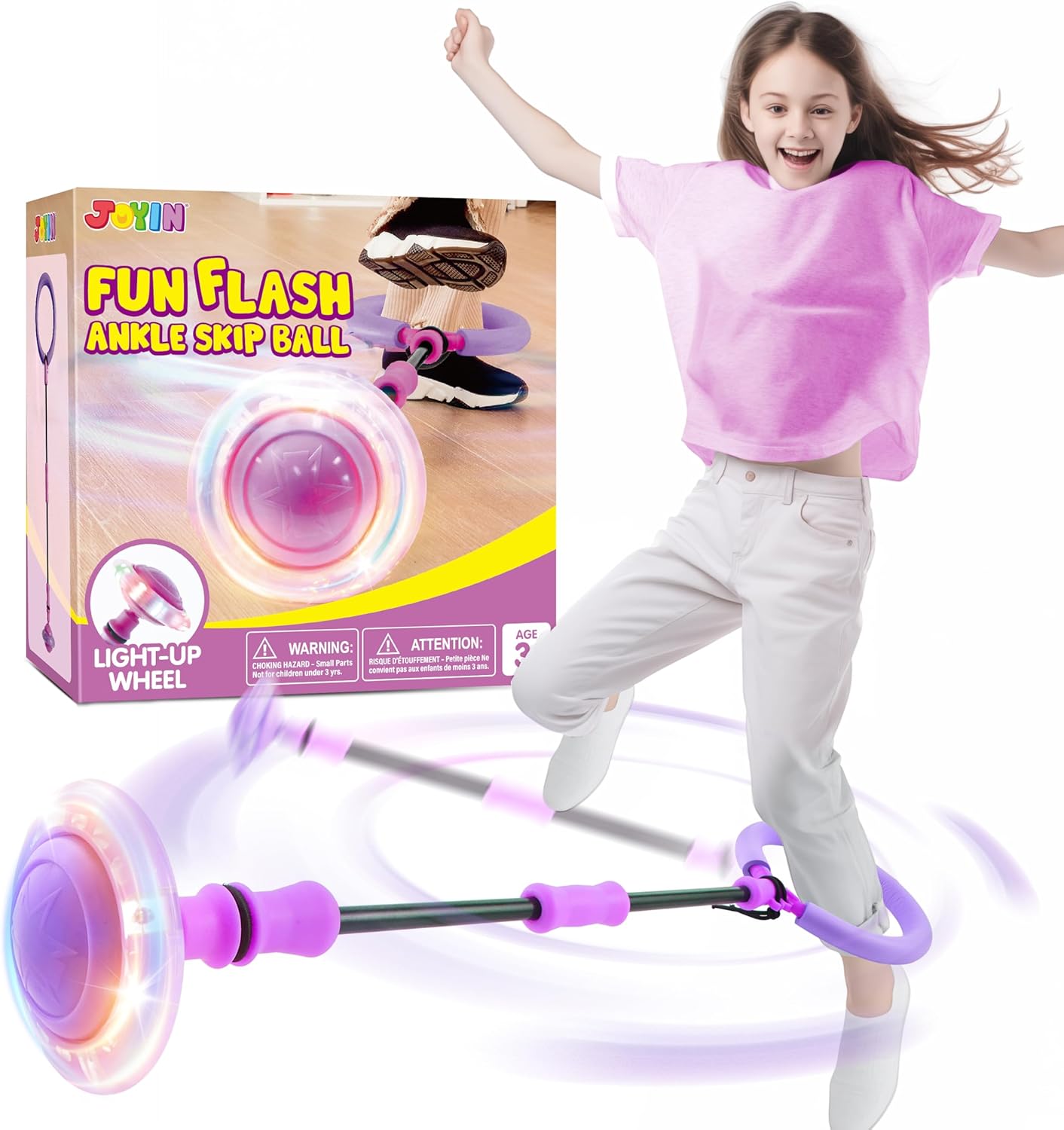 JOYIN Purple Ankle Skip Ball with Flashing Lights, Toy for Kids Indoor & Outdoor, Flashing Swing Ball Foldable Sports Toy, Birthday Gifts for Kids 3 4 5 +
