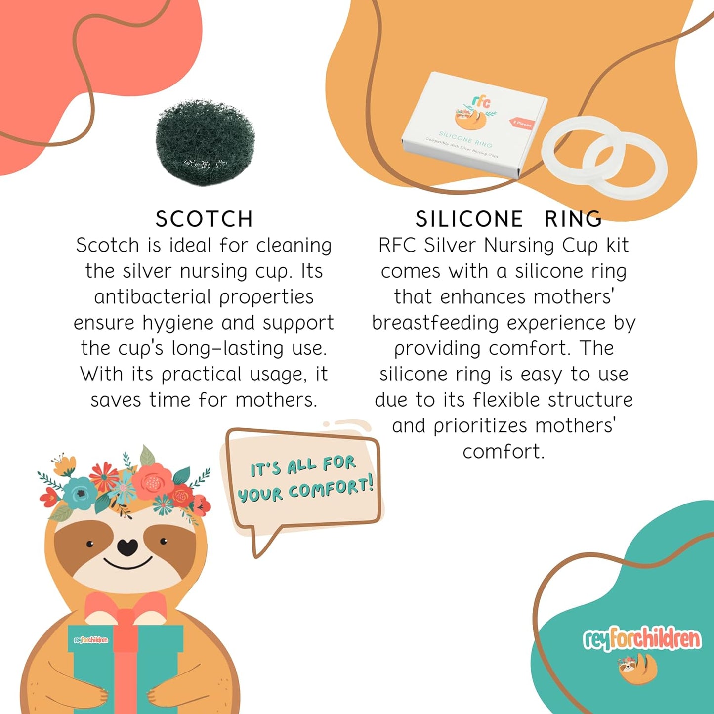 RFC Silver Nursing Cups - 999 Silver Nursing Pad - Nipple Shield Kit for Nursing Newborn - Breastfeeding Essentials - Nipple Cover Breastfeeding - With Silicone Ring & Cleaning Scotch & Case (REGULAR)