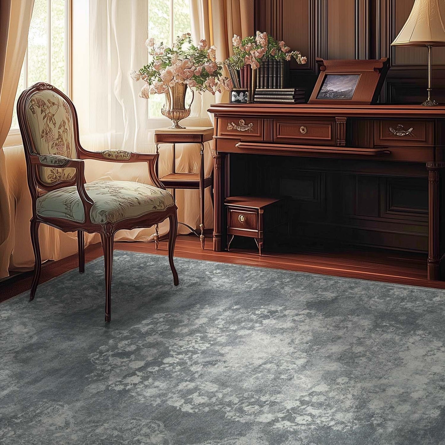 jinchan Vintage Floral 4x6 Area Rugs - Machine Washable Distressed Design Soft Ultra-Thin Low-Pile Non-Slip Carpet for Entryway Kitchen Bedroom Nursery Living Room Dining Room (4x6ft,Grey)