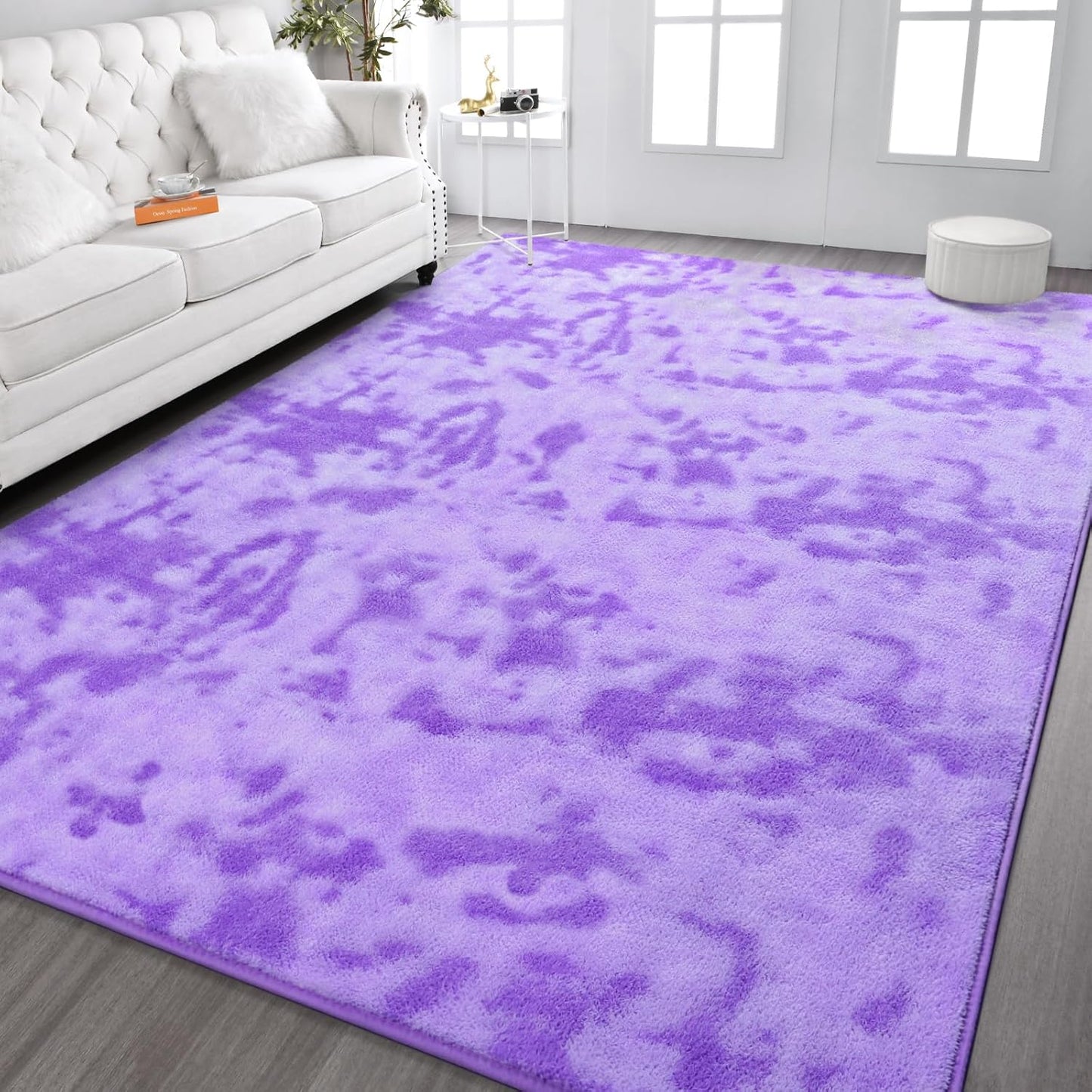 Kimicole 5x8 Washable Area Rugs for Bedroom Living Room, Low Pile Ulta-Thin Solid Color Rug, Non-Slip Soft Fluffy Carpet for Nursery Kids Room Dorm Room Home Decor (Purple)