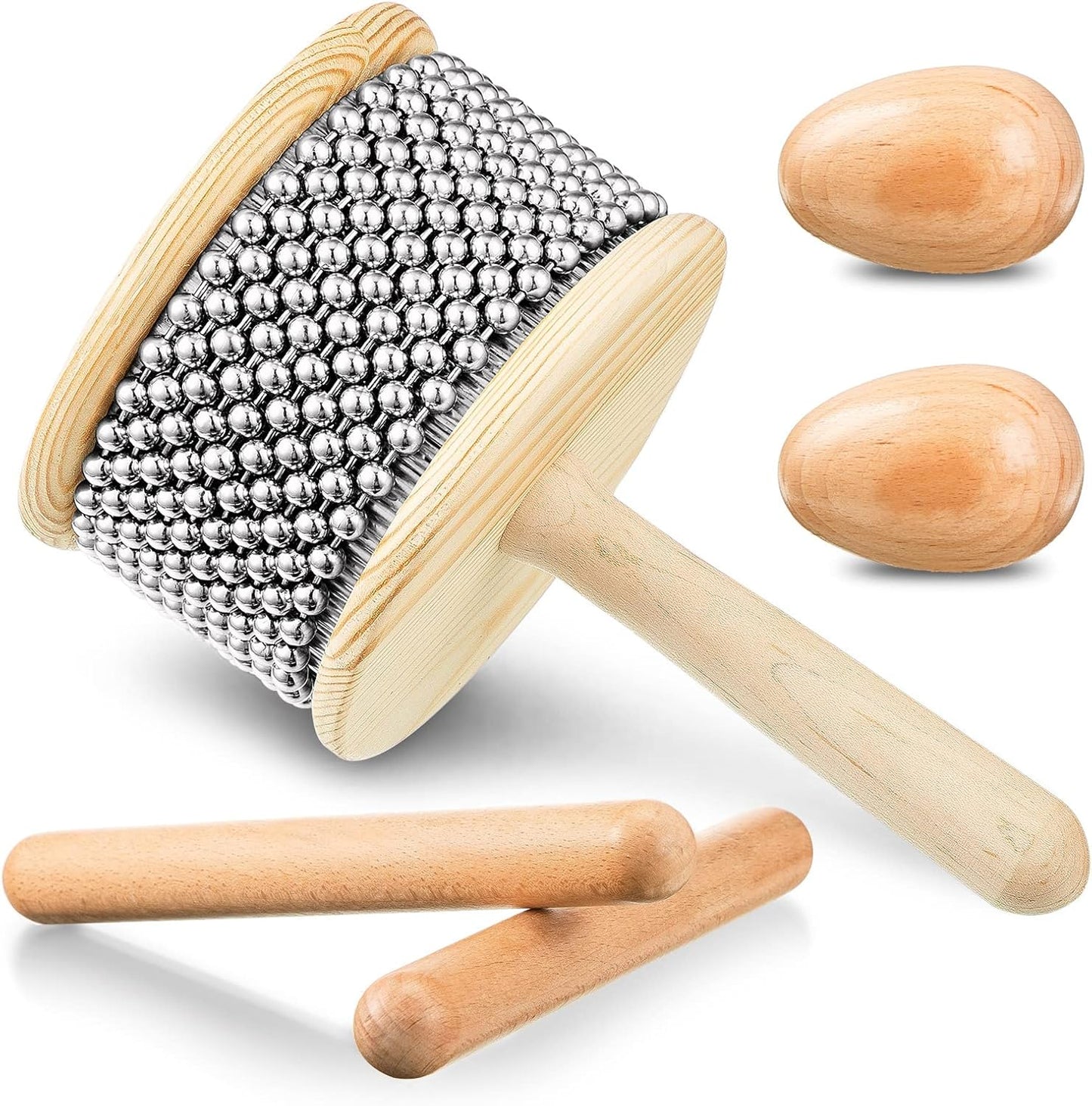 5 Pcs Cabasa Music Instrument for Baby Shower Gifts Wooden Hand Percussion Instrument Set with Stainless Steel Breads Latin Percussion Instrument Classical Wood Claves Rhythm Sticks Egg Shakers
